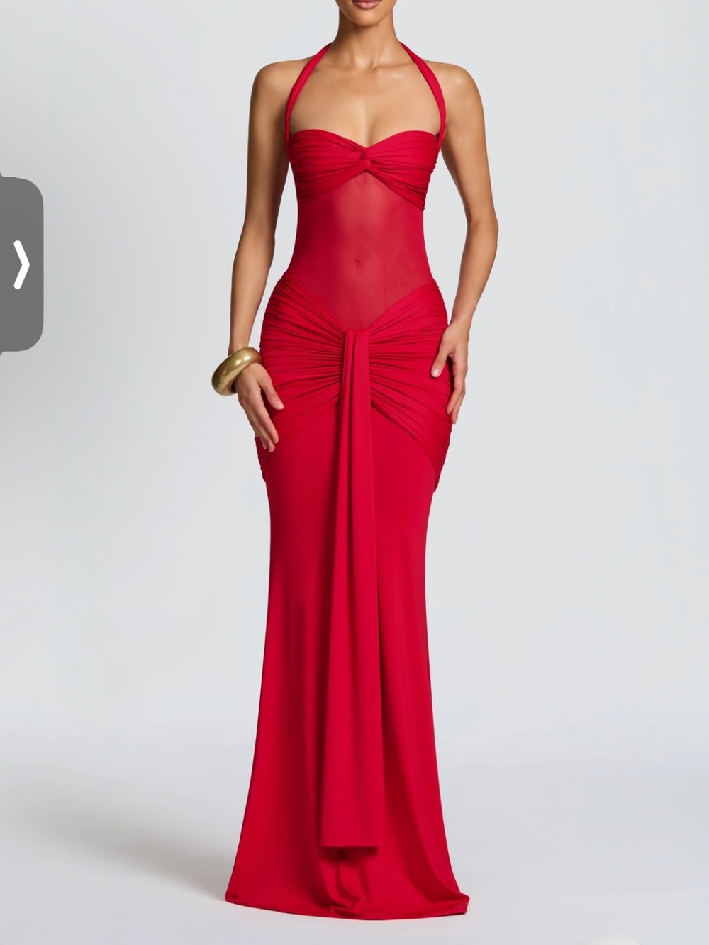 Baby boo Red Mesh Halter Evening Prom Gown
